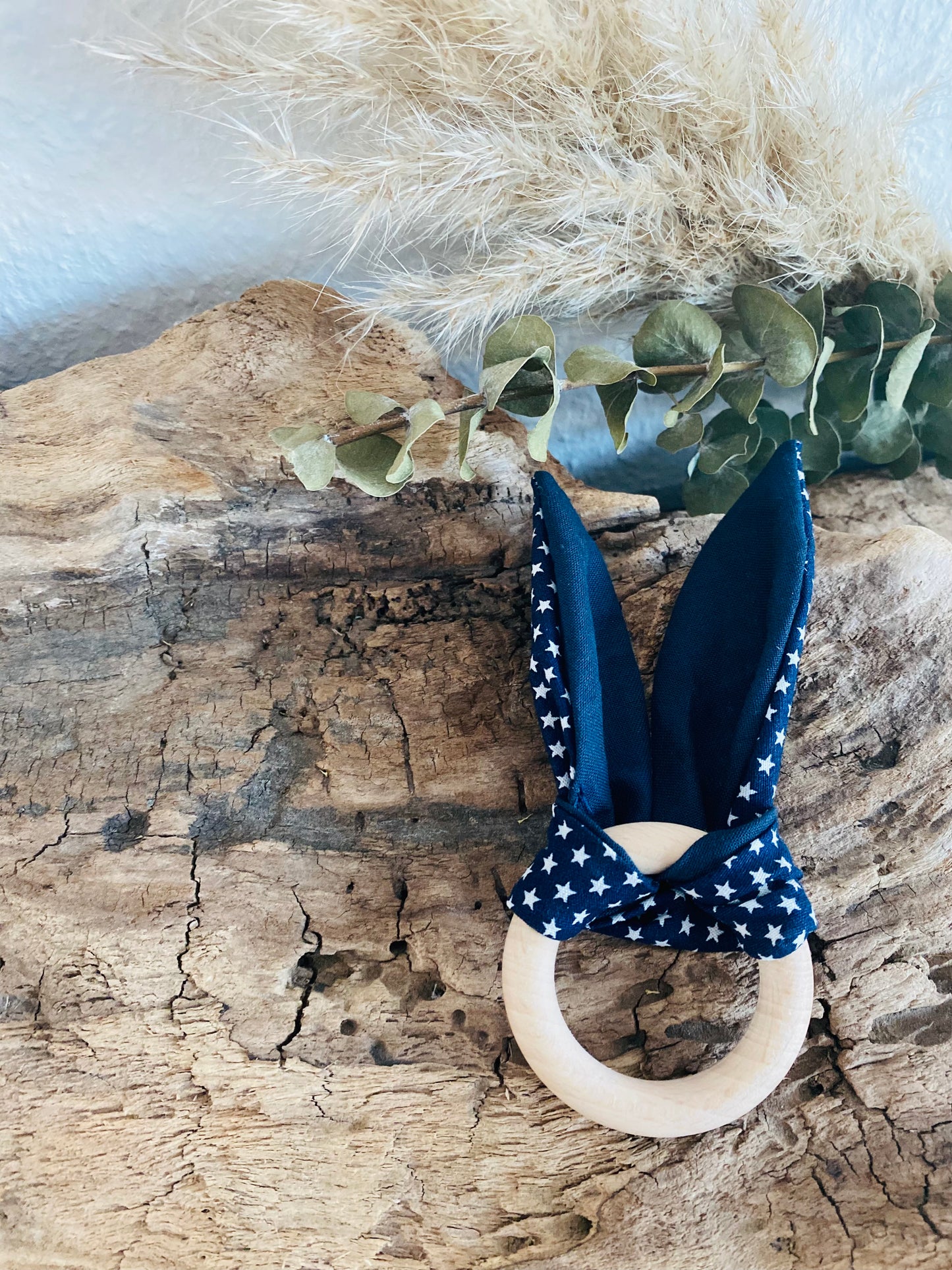 Beißring weiße Sternchen mit blau